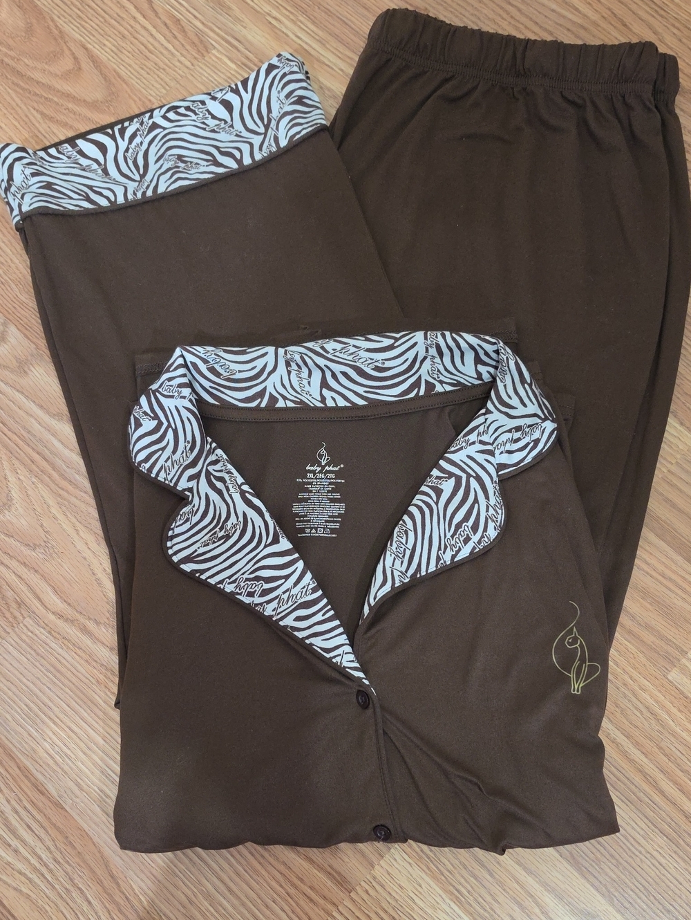 VINTAGE Y2K Baby Phat 2-Piece Pajama Set - Chocolate Brown Zebra Trim Size - 2XL
